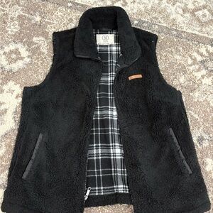 Black Fleece Vest with Plaid Lining